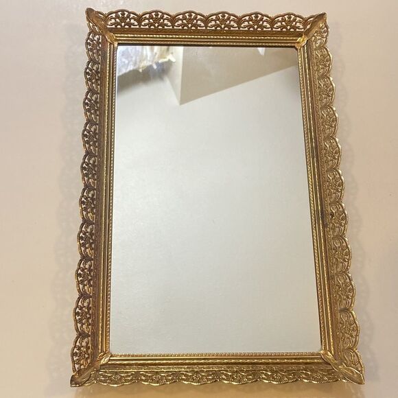 Antique Oval Filigree Mirror Tray - Picture 6 of 12